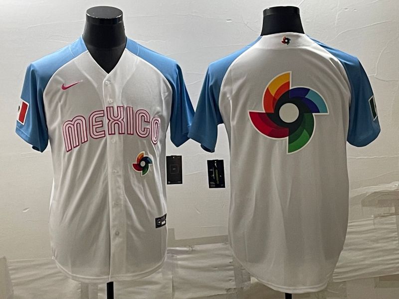 Men 2023 World Cub Mexico Blank White blue Nike MLB Jersey6